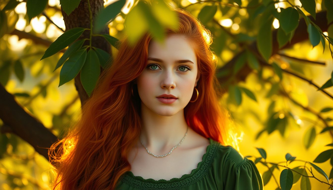 Redhead girl dressed in green