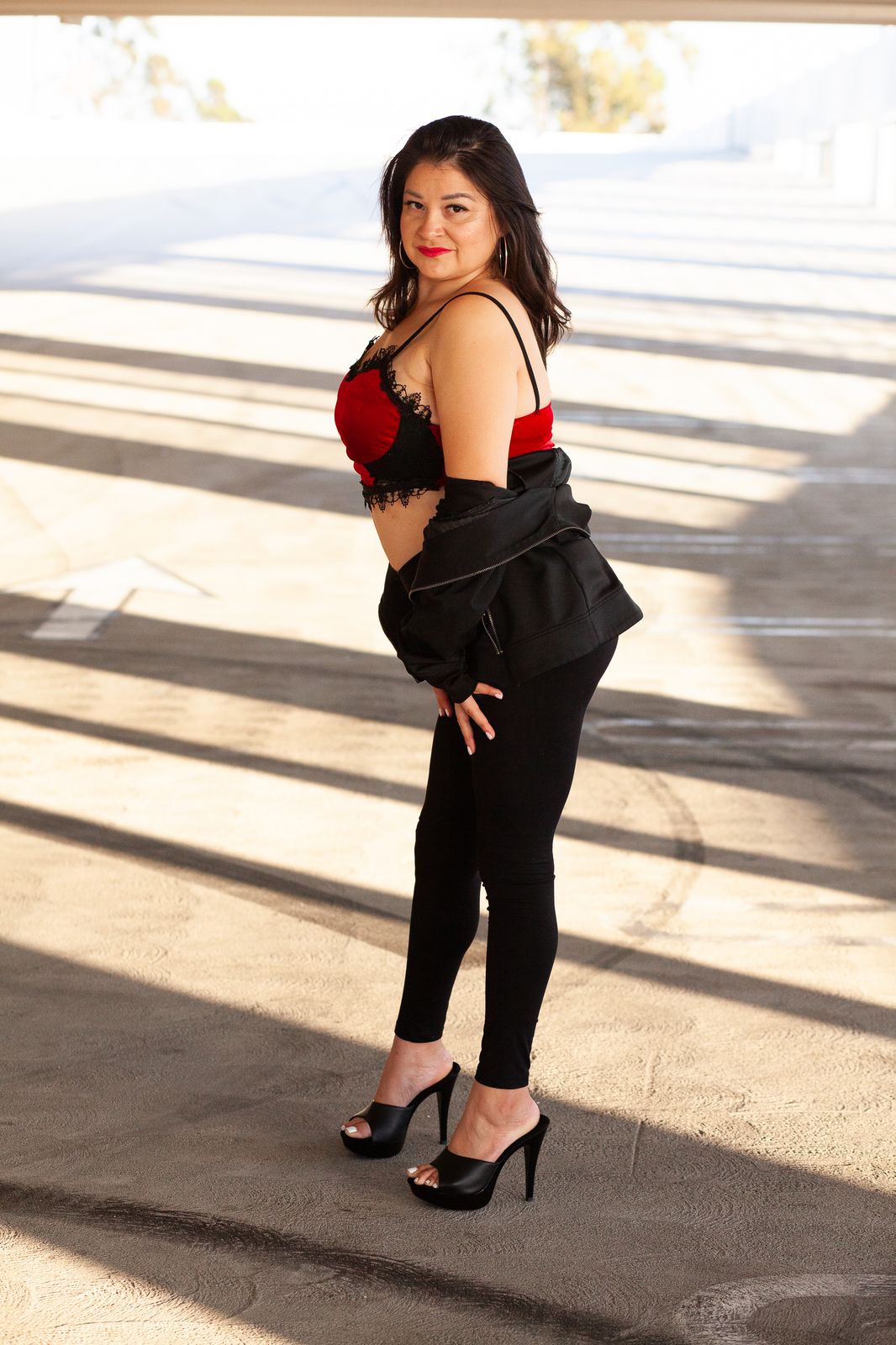 Spring Shoot 2026 Latina Model in Crop Top Over Leggings and Black Mules  Box 01